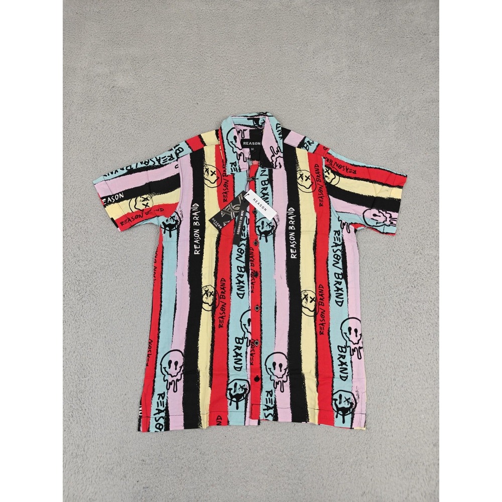 Reason Brand Shirt Mens Medium Multicolor Short Sleeve Button‎ Up Rayon VS1-21